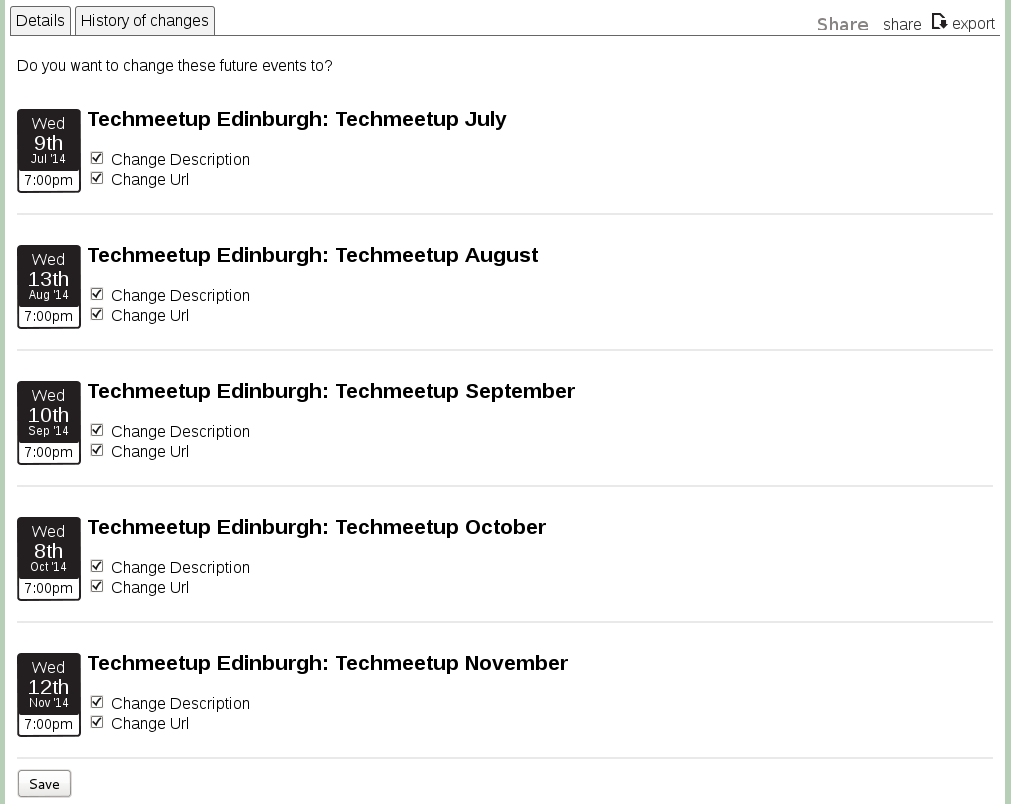 Editing Recurring events